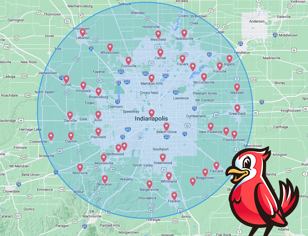 Red Bird Roofing Service Area Map